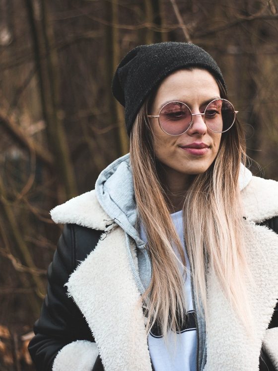 Girl wearing a jacket and a hoodie, winter fashion